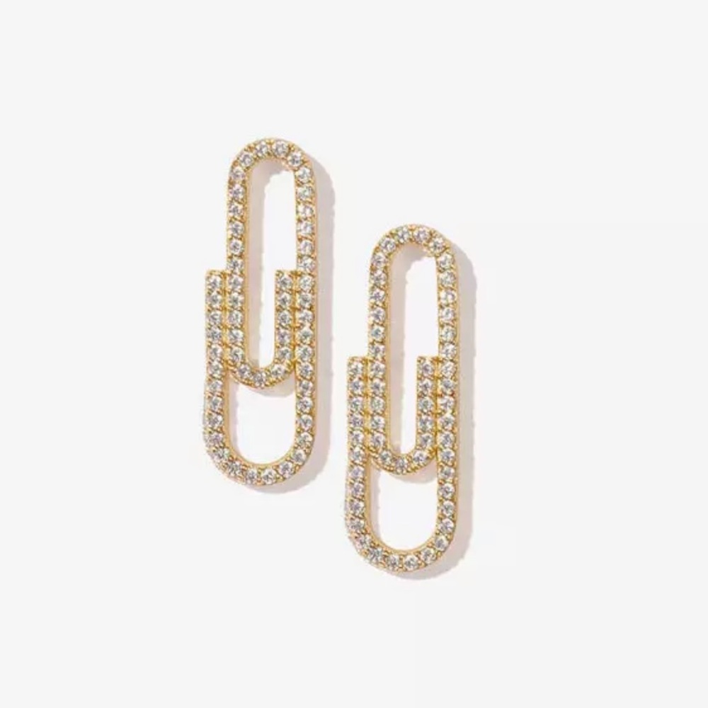 Gold tone diamond paper clip earrings